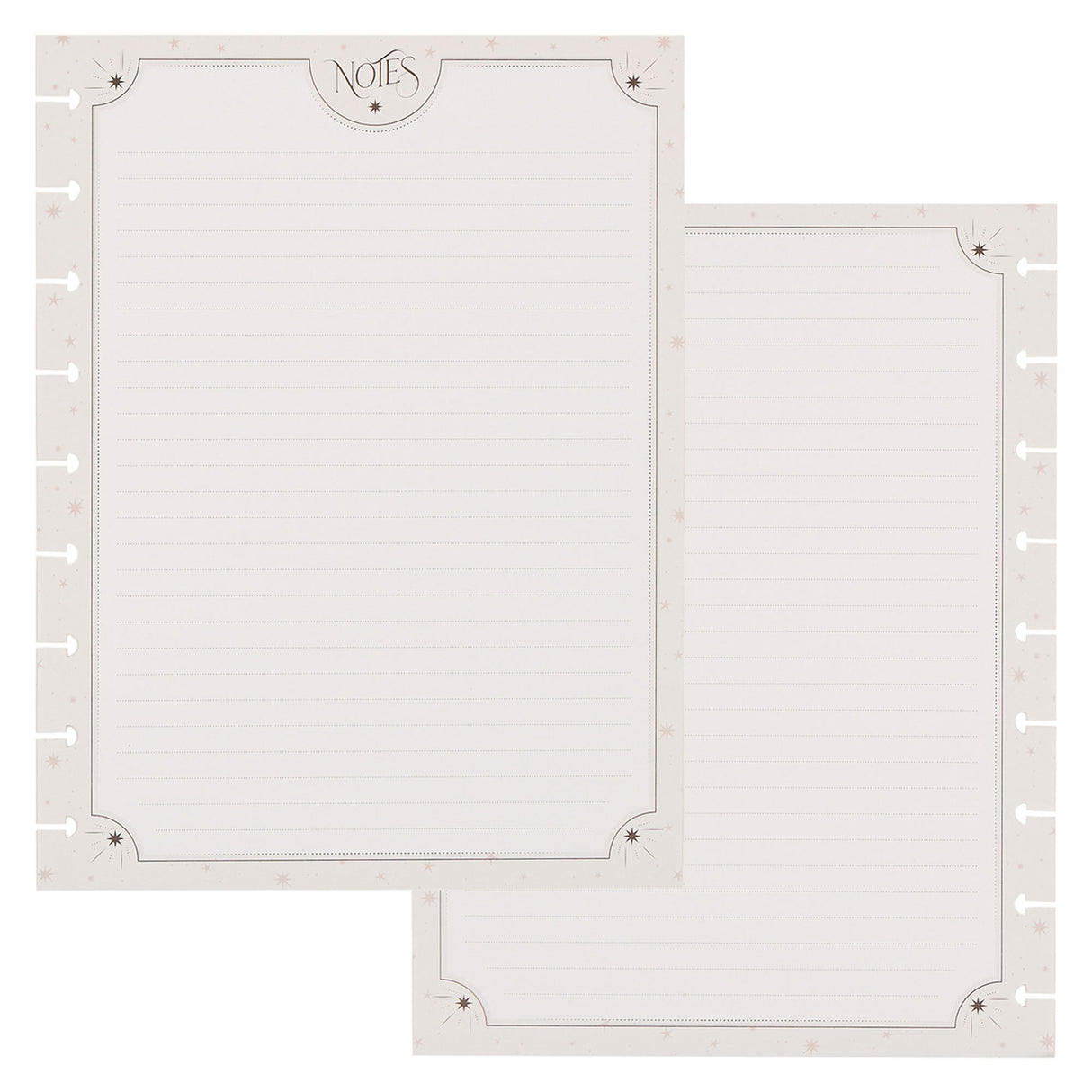 Happy Planner Eternal Stars Classic Dot Lined paper Two white notepads with decorative edges on a white background