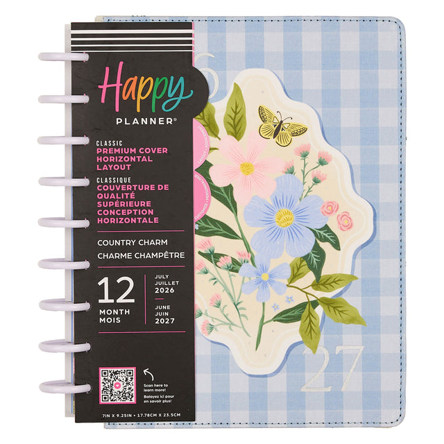 Happy Planner 2026 - 2027 Country Charm Classic Horizontal 12 Month Dated planner with floral design on a white background
