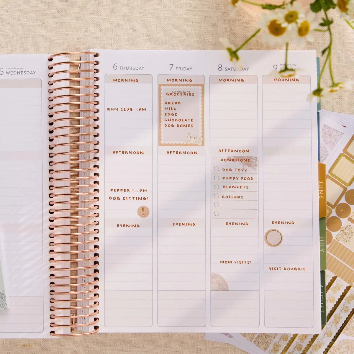 Erin Condren sticker book: Close-up of a weekly spread with pastel planning stickers