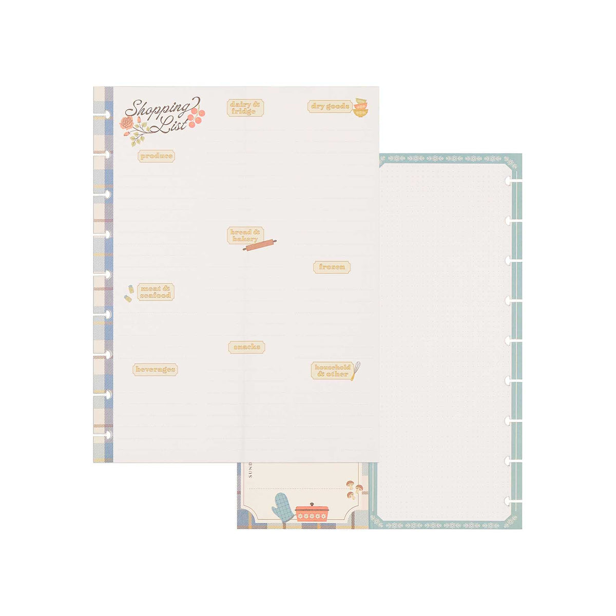 Fall Picnic grocery list pages with pastel shopping sections