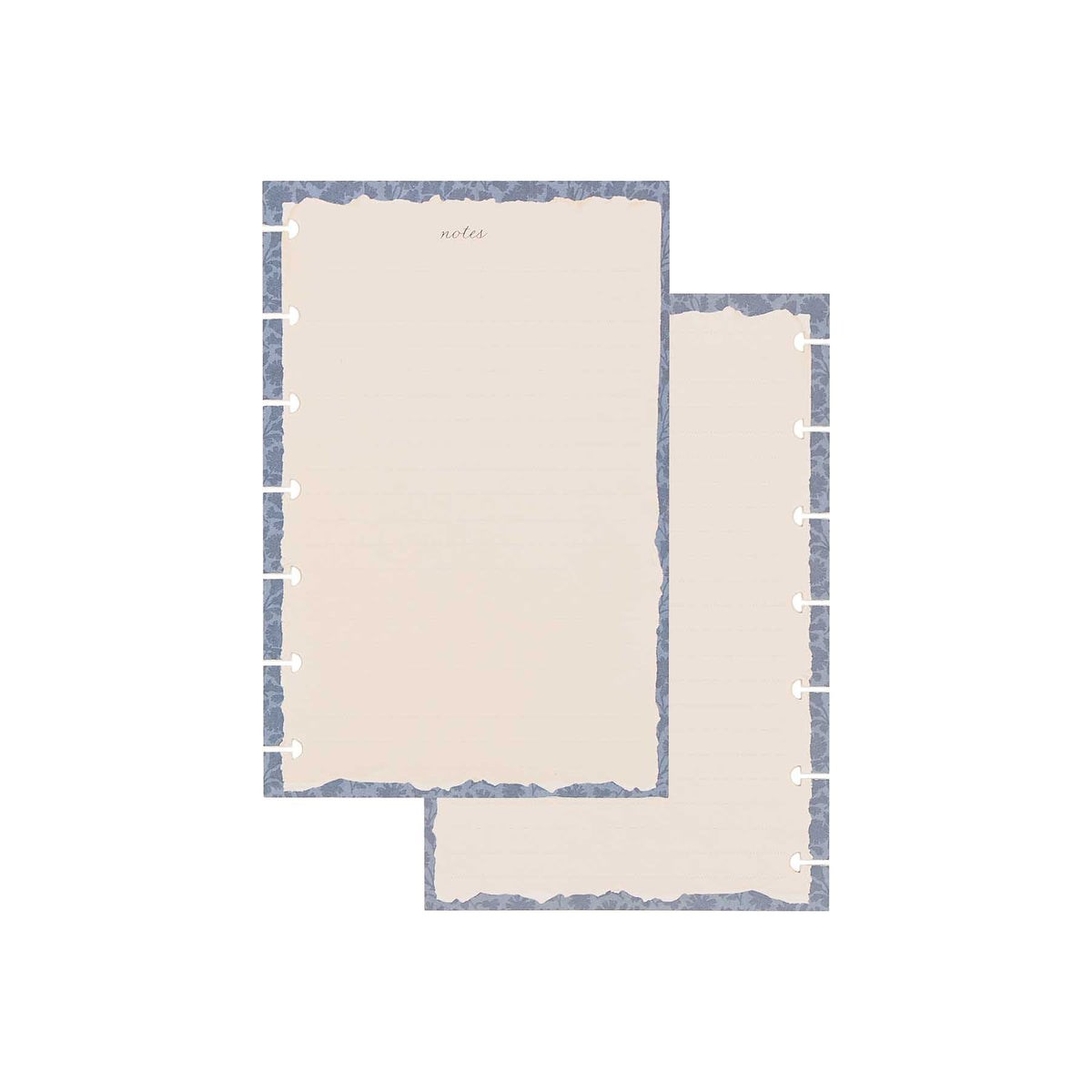 Shadow Fields Mini pages with blue borders and disc binding holes