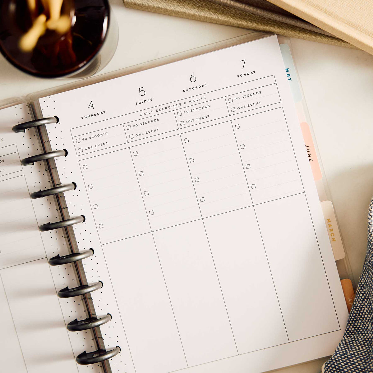 Hushed Hues weekly planner spread with checklists and writing space