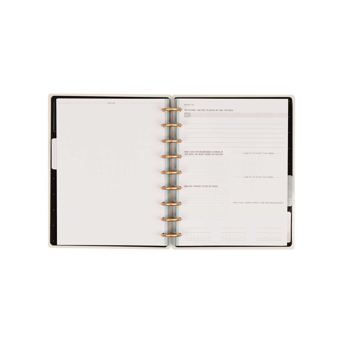 Open Haven & Heart journal with structured fitness tracking prompts
