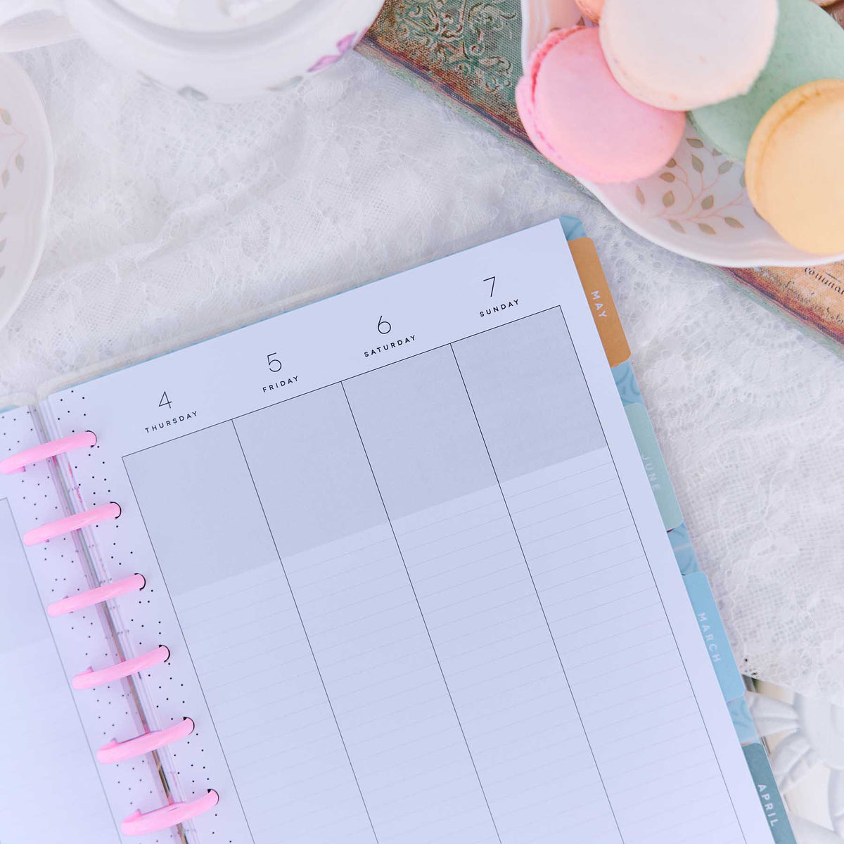 Happy Planner Life In Whimsy Classic Lined Vertical Planner 2027: Pastel weekly spread with lined columns and pink discs