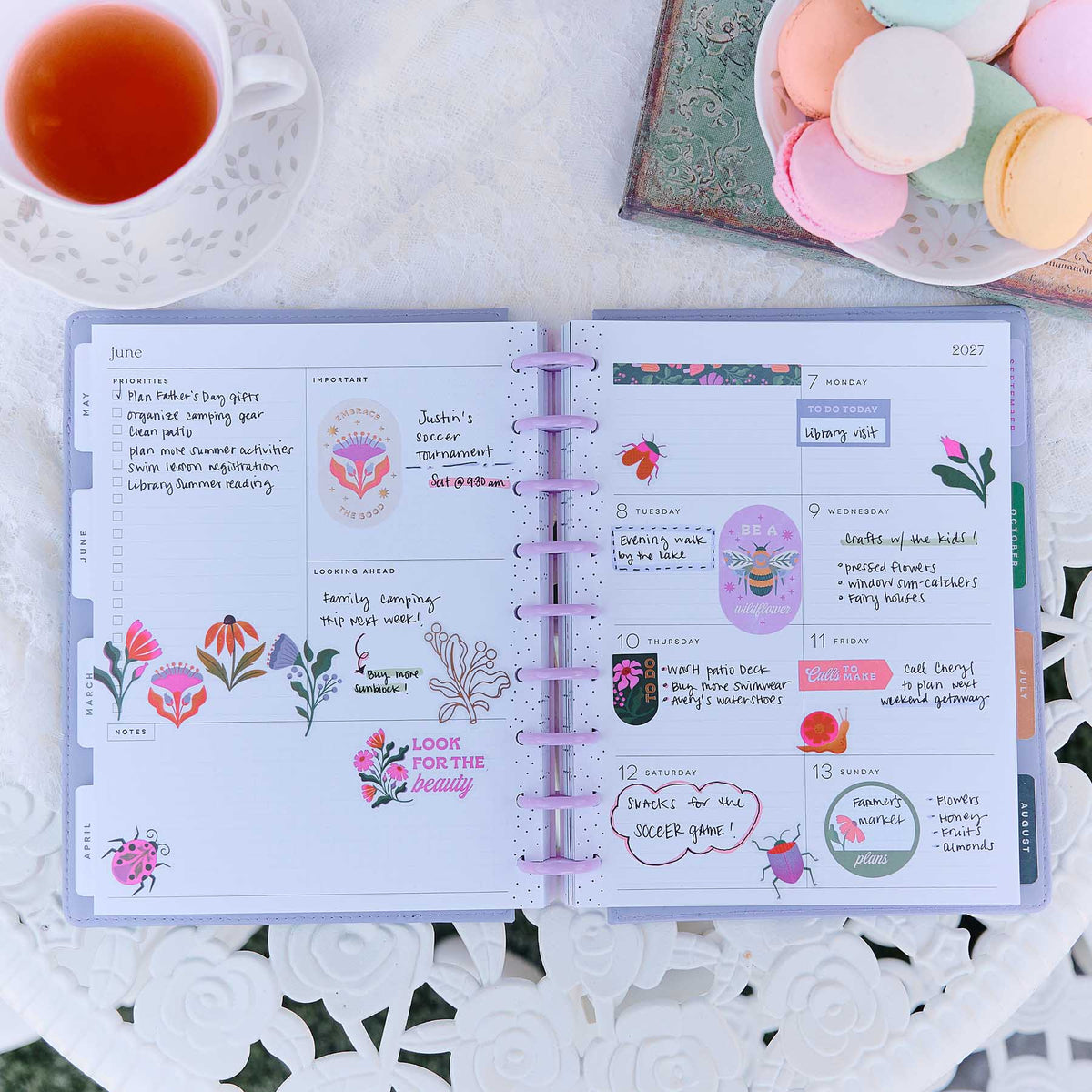 Happy Planner Hive & Bloom Classic Dashboard Planner 2027 - floral dashboard pages with decorative stickers