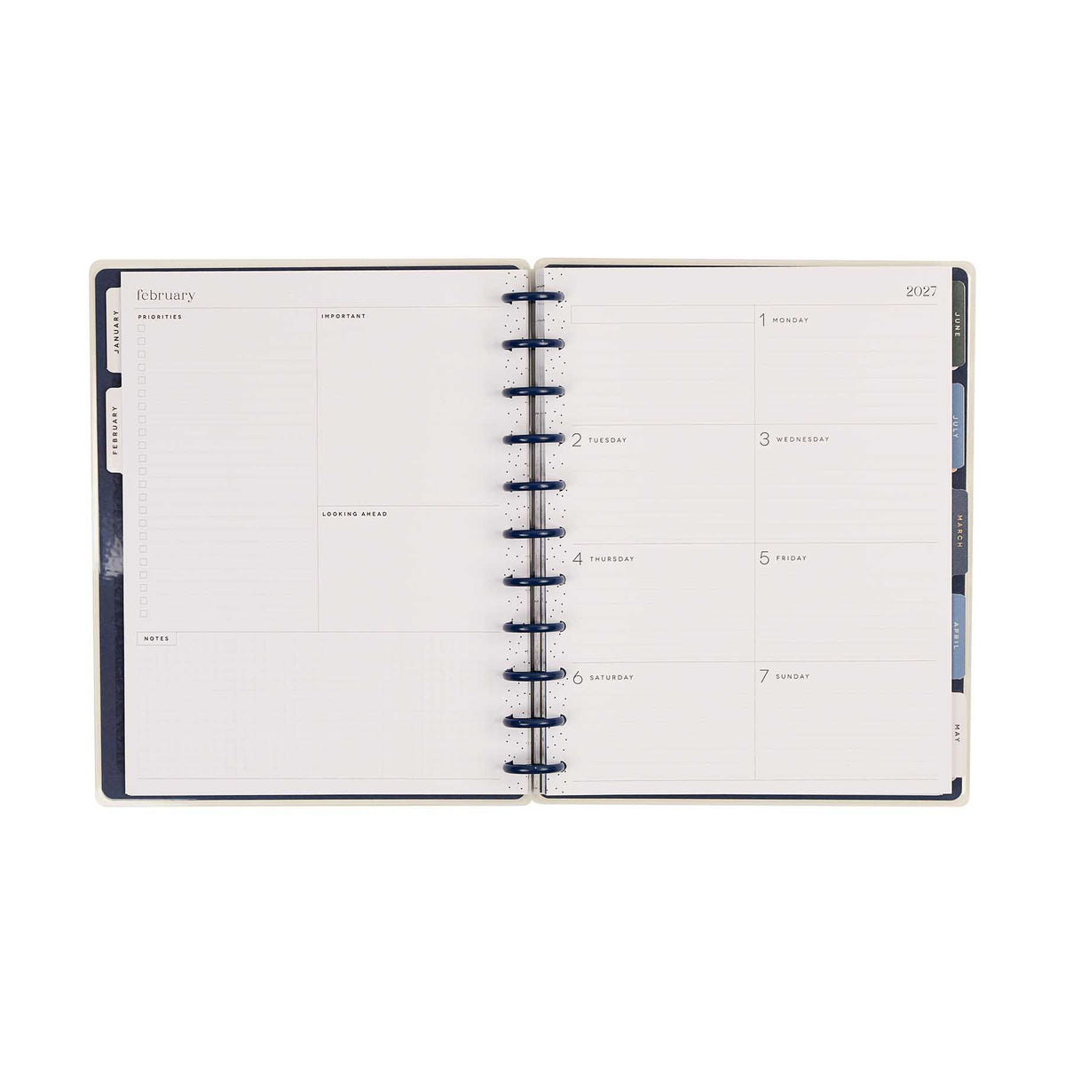 Wildflower Daydream Big planner open to a monthly dashboard with roomy planning sections