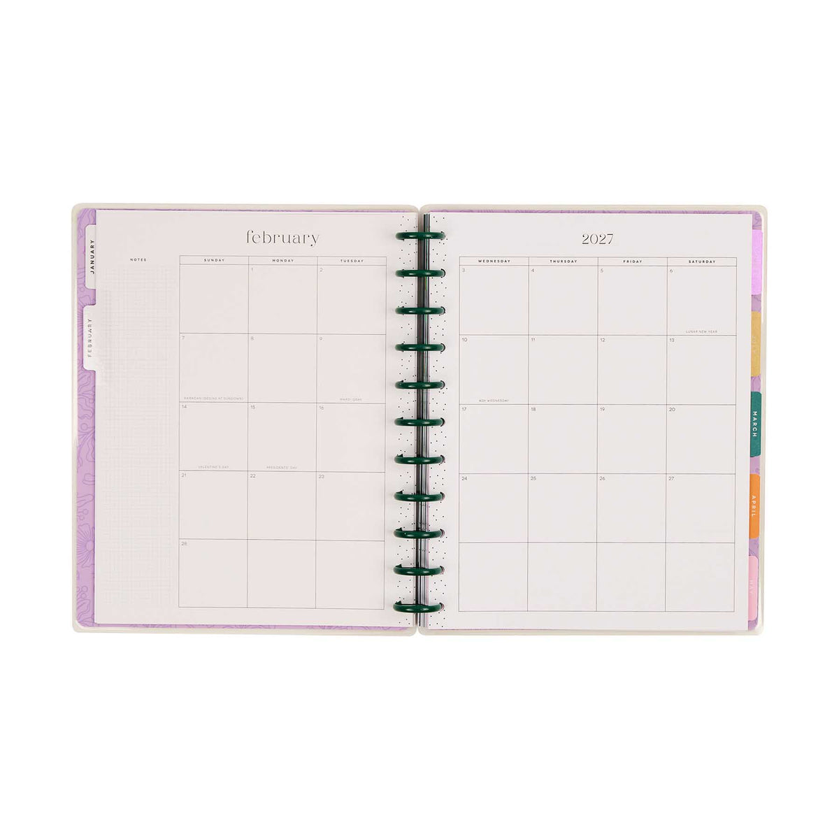 Happy Planner Hive and Bloom February and 2027 monthly calendar pages