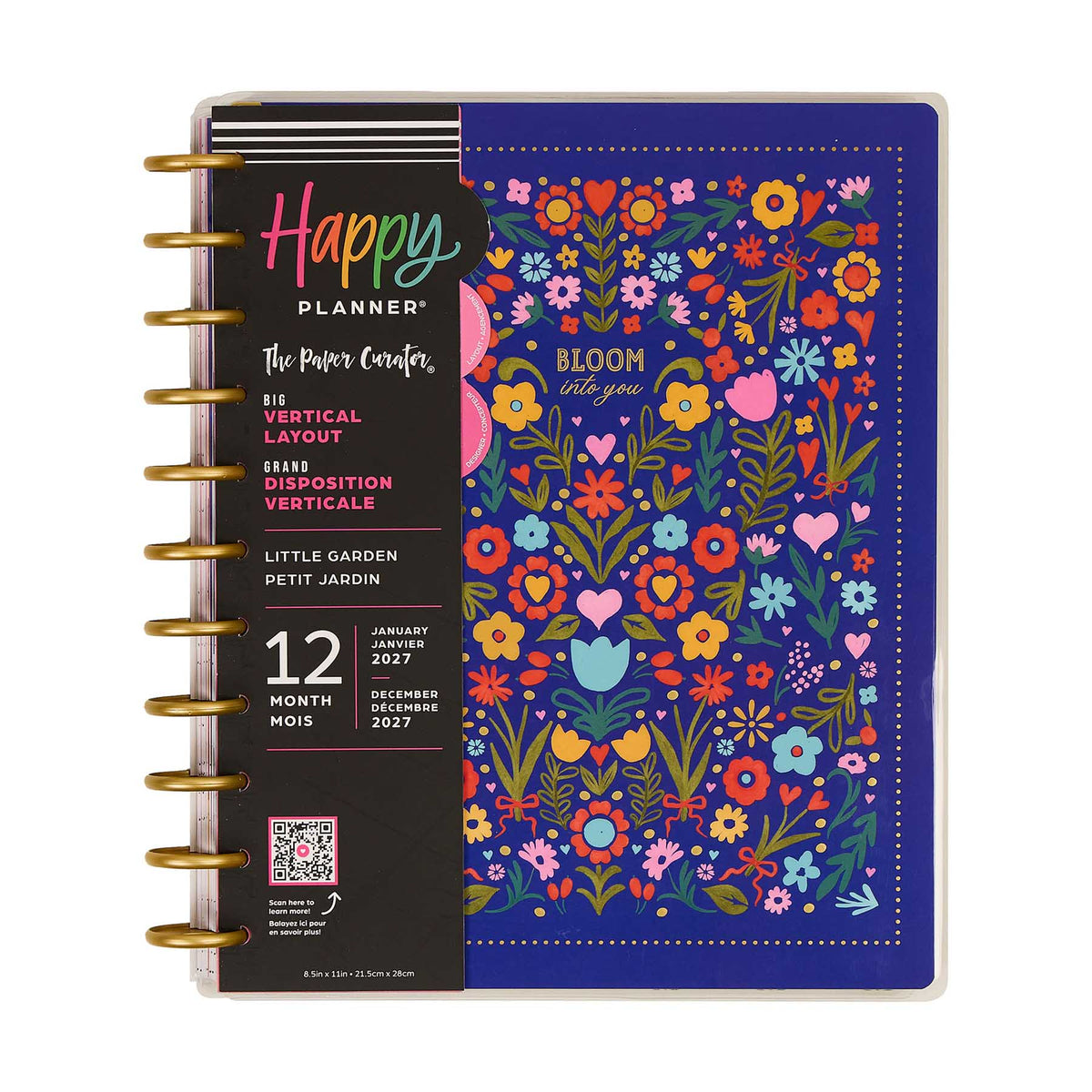 Happy Planner Little Garden Big Vertical Planner with colourful floral cover and gold discs