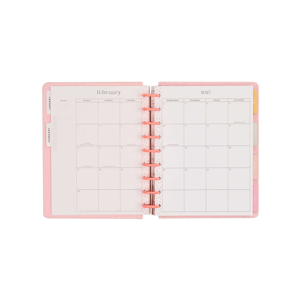 Petal Press 2027 planner open to a pink monthly calendar