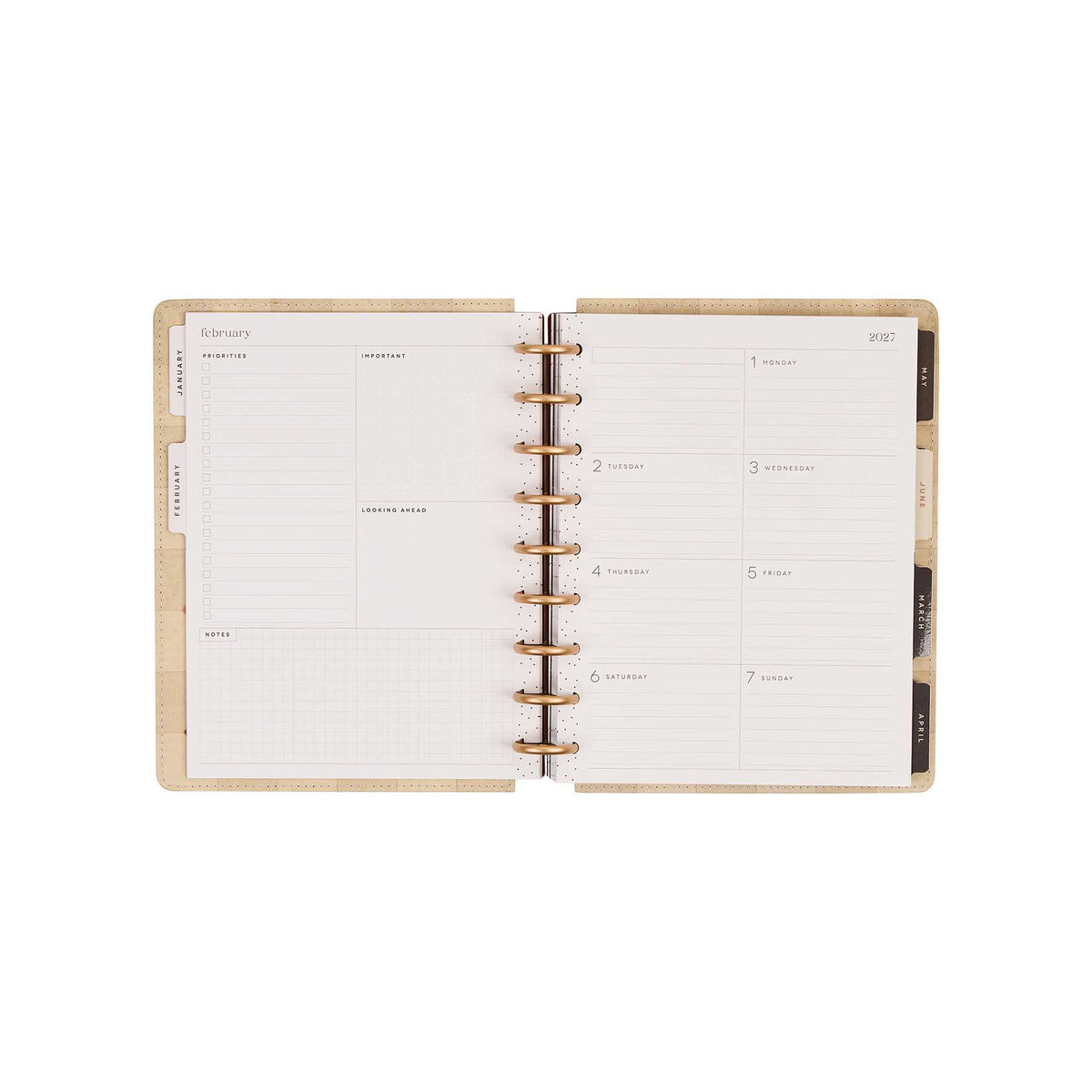 Happy Planner Amber & Oak Classic Dashboard Planner 2027 - open Dashboard pages with monthly tabs