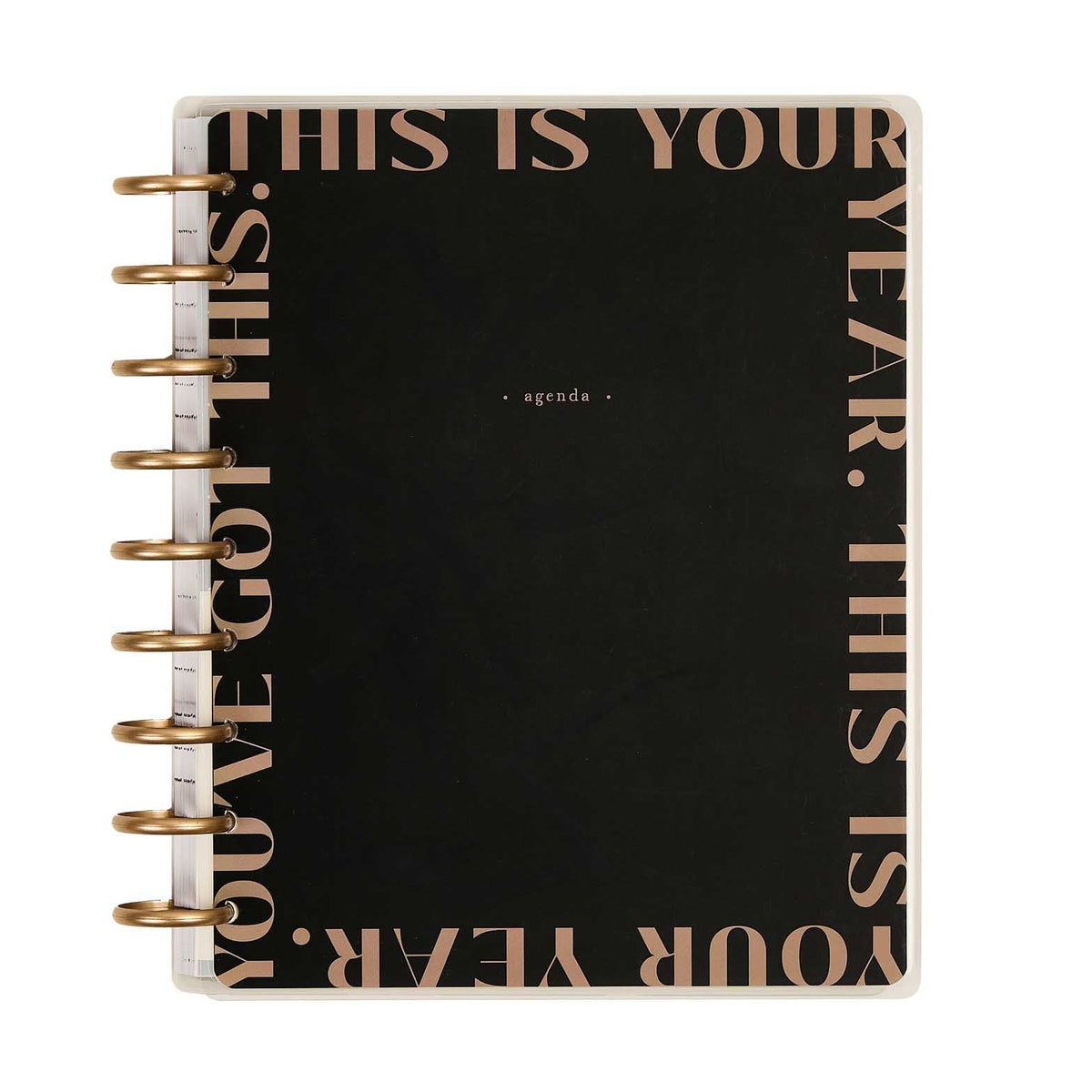 Happy Planner Haven & Heart Classic daily undated planner - black cover with gold lettering and metallic discs