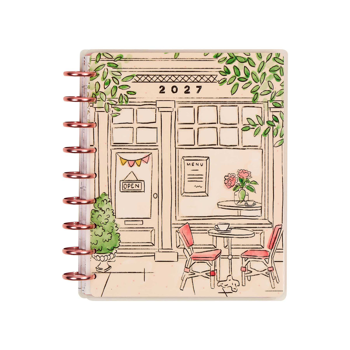 Deluxe Seasonal Sidewalks Classic planner illustrated café storefront cover and disc binding