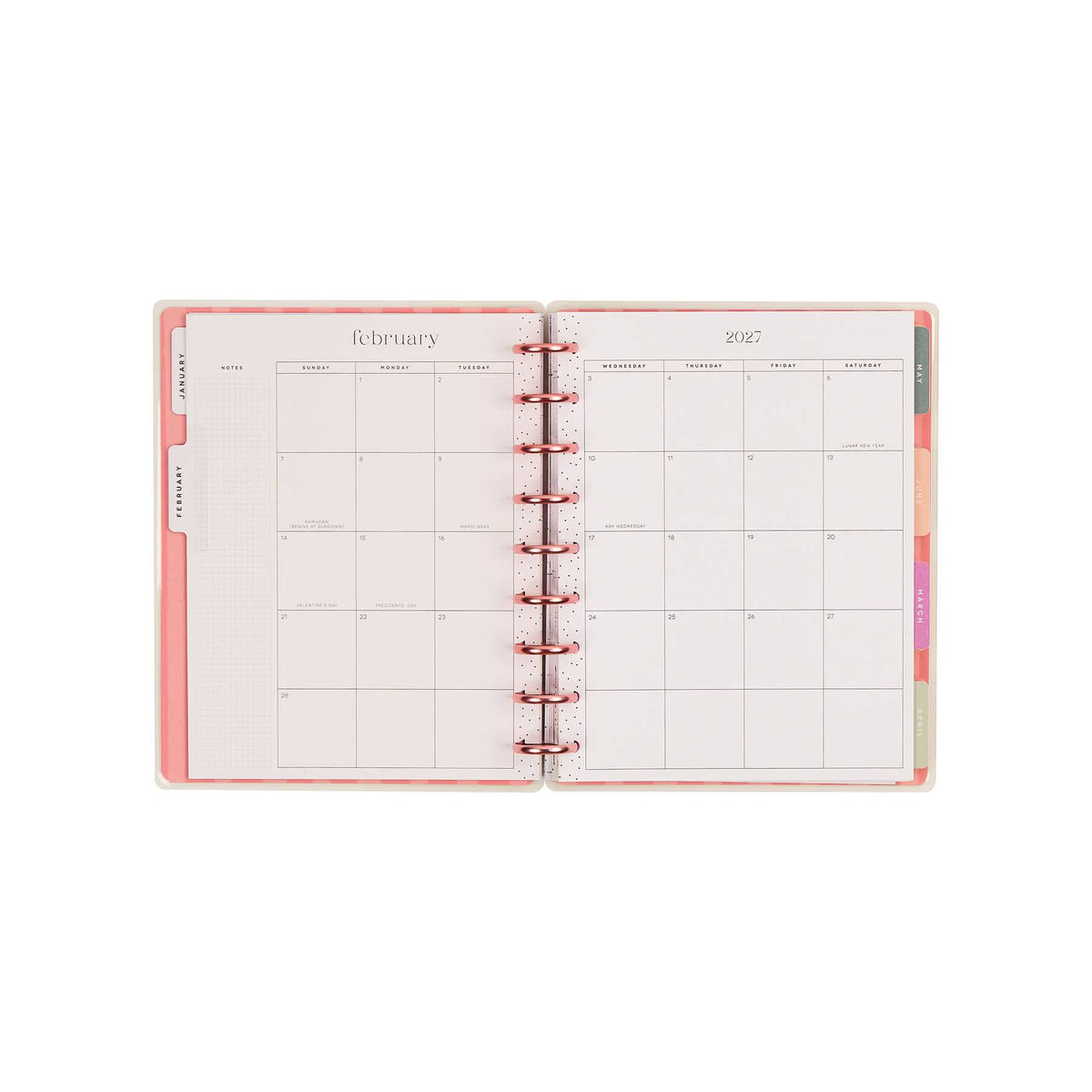 Seasonal Sidewalks Classic planner February monthly calendar and colourful tabs