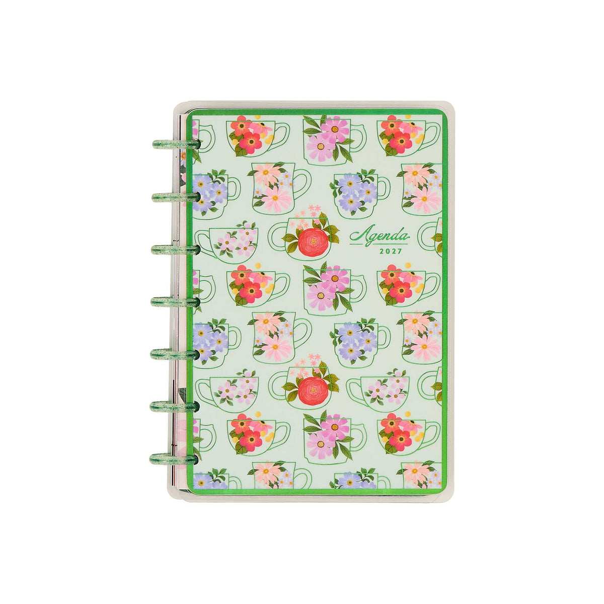Petal Press 2027 Mini planner green floral teacup cover and translucent discs