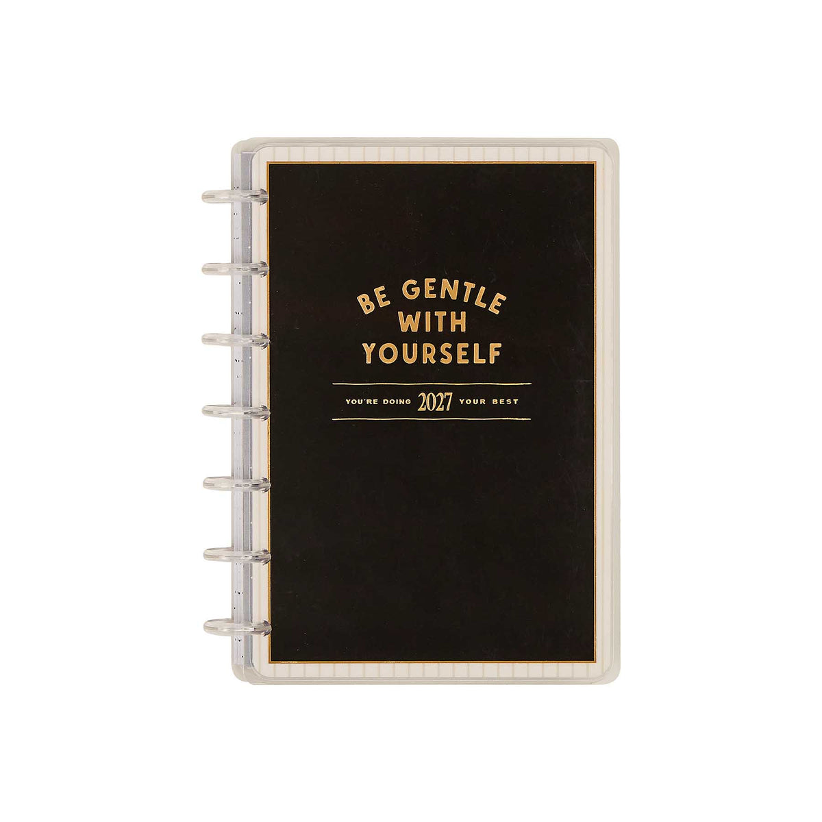 Haven and Heart Mini Fitness Planner black cover with gold Be Gentle With Yourself lettering
