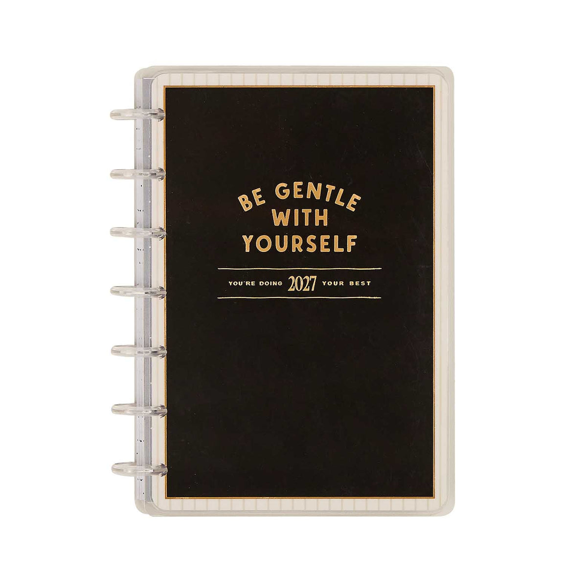 Haven and Heart Mini Fitness Planner black cover with gold Be Gentle With Yourself lettering