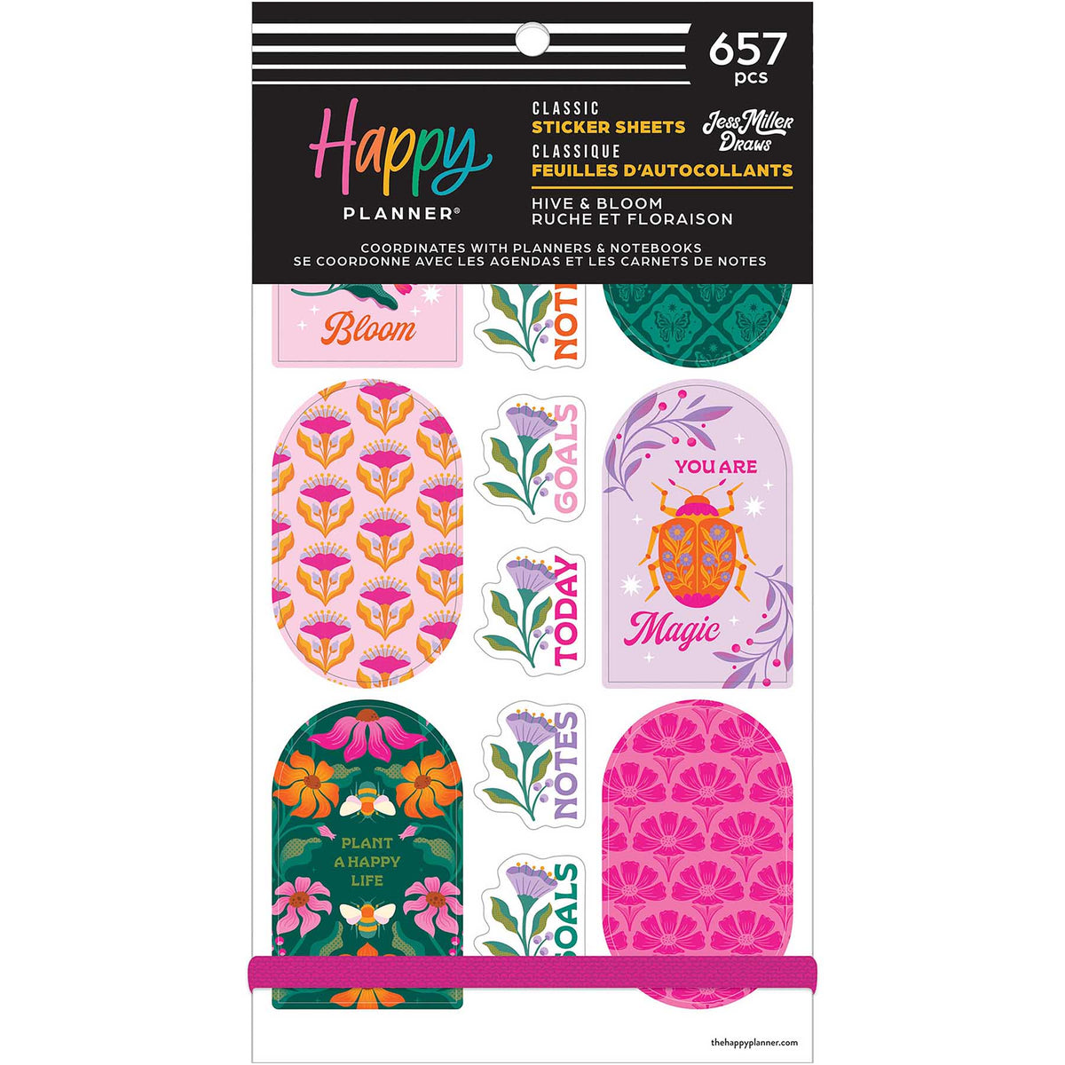 Happy Planner Hive & Bloom Classic Sticker Book front cover with 657 stickers and Jess Miller garden artwork