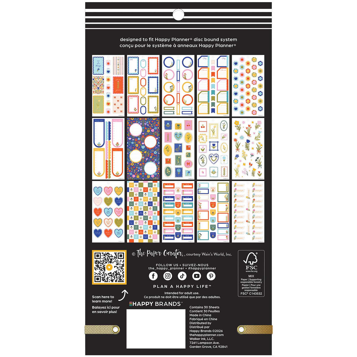 Little Garden Classic Sticker Book back cover showing the included floral and functional sticker sheets and The Paper Curator credit