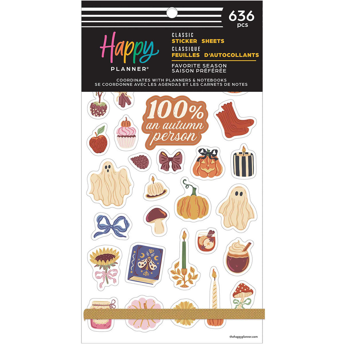 Happy Planner Favorite Season Classic Sticker Book front cover with pumpkins, ghosts and autumn designs, containing 636 stickers