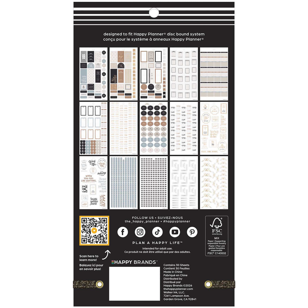 Back cover of Haven & Heart Fitness Mini Sticker Book showing the included sticker designs