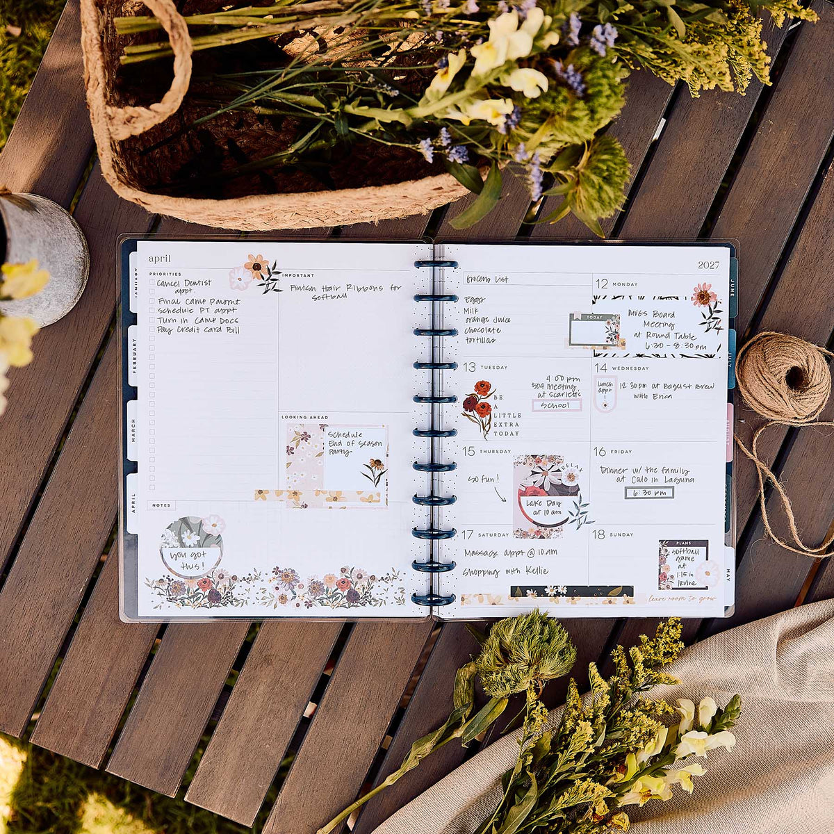 Wildflower Daydream Big planner floral monthly dashboard with handwritten planning details