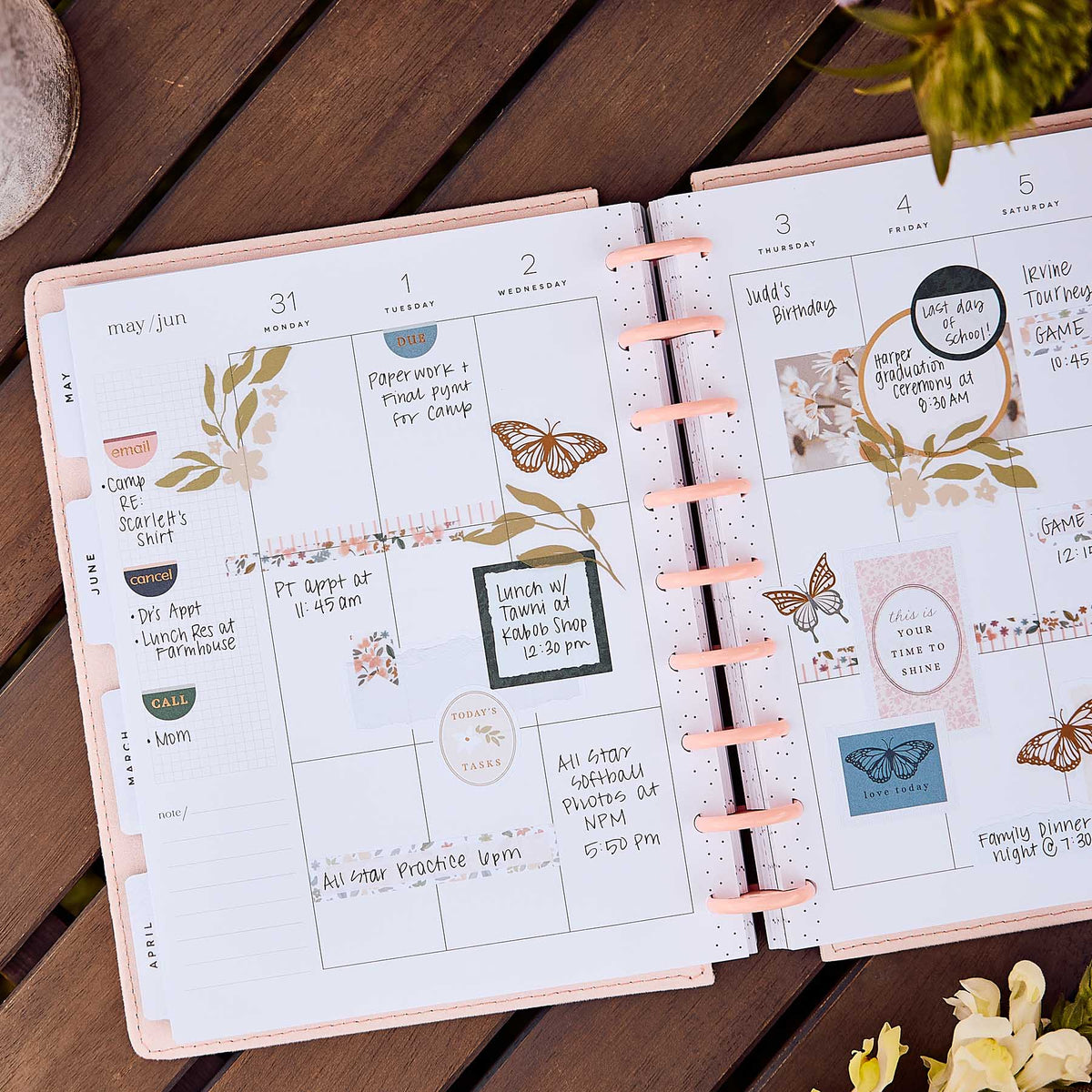 Wildflower Daydream planner open with butterflies and handwritten plans