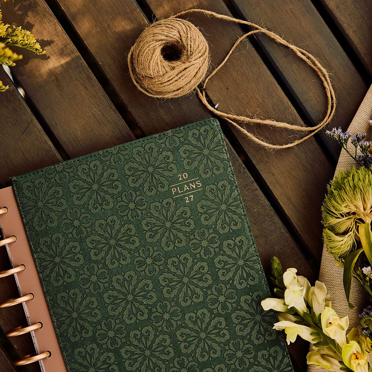 Twilight Tapestry planner ornate green floral cover and decorative discs