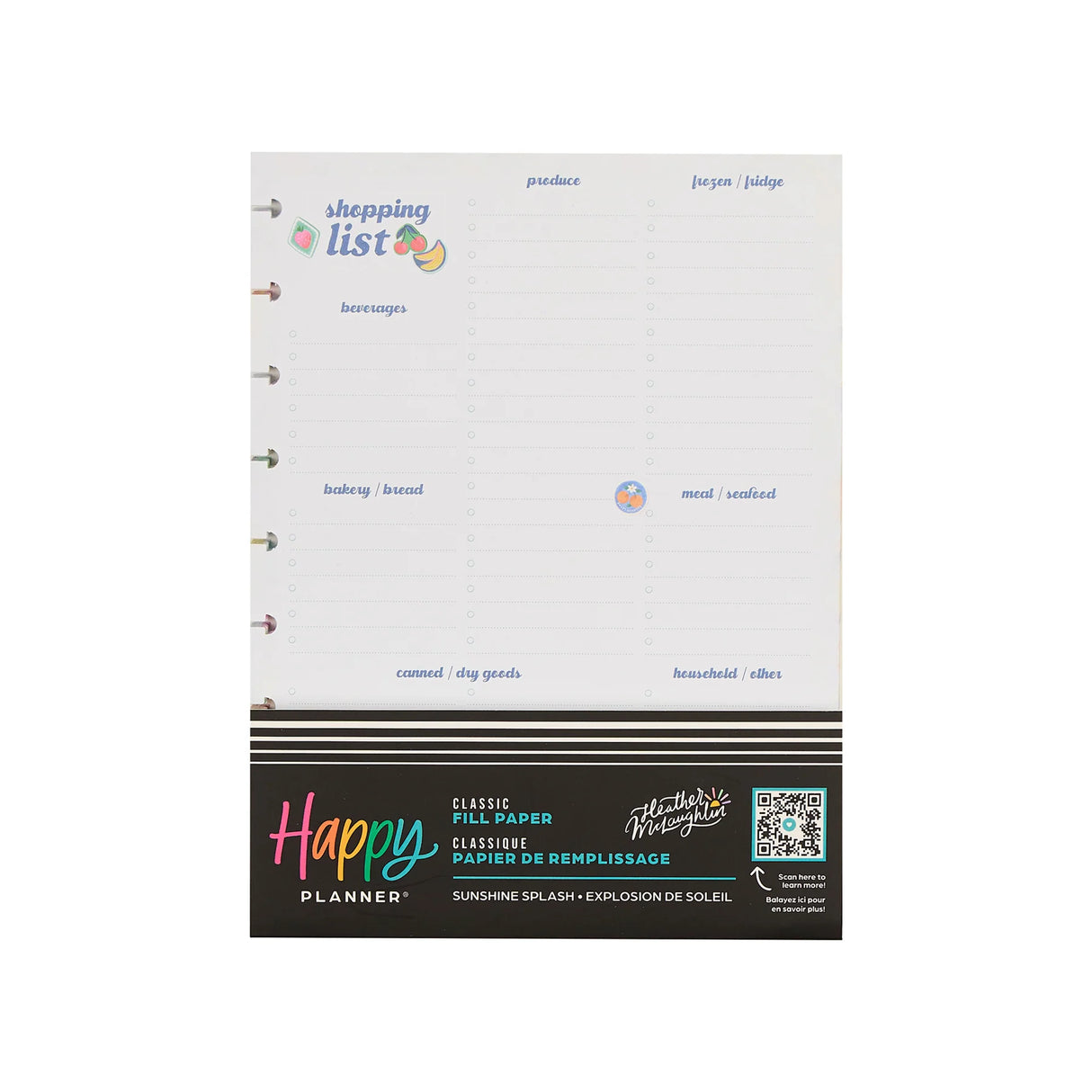 Happy Planner Sunshine Splash Shopping List Fill Paper