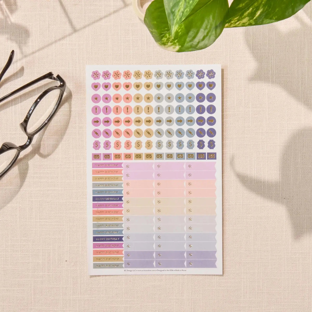Erin Condren Petite Planner: Included sheet of colourful date dots, icons and labels