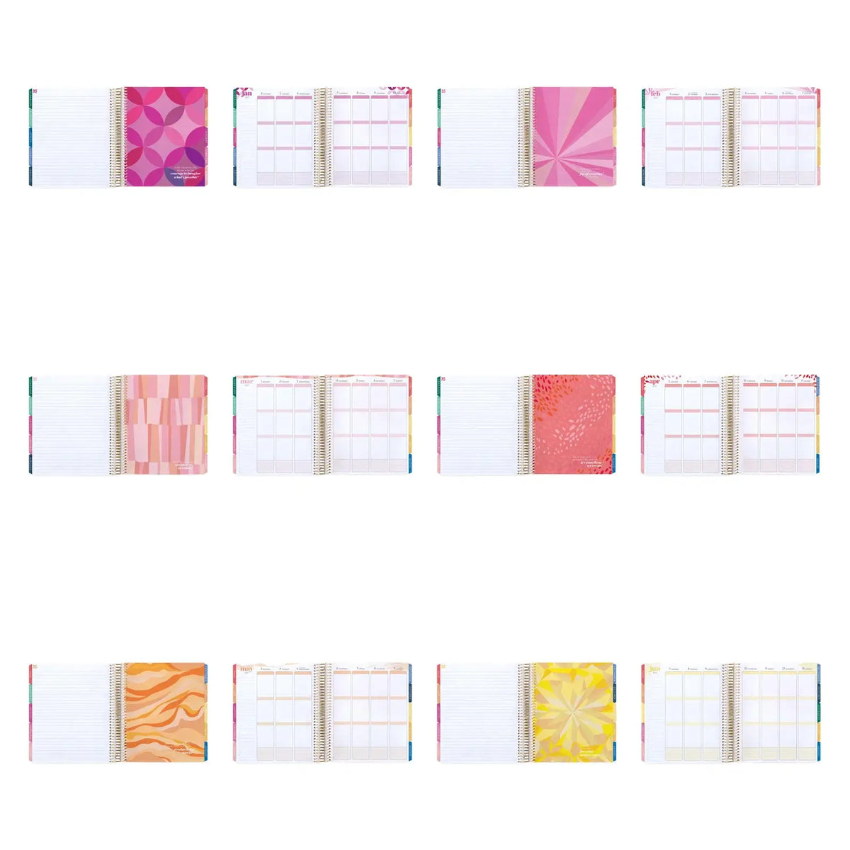 Erin Condren LifePlanner: Overview of pink, yellow and orange monthly divider designs
