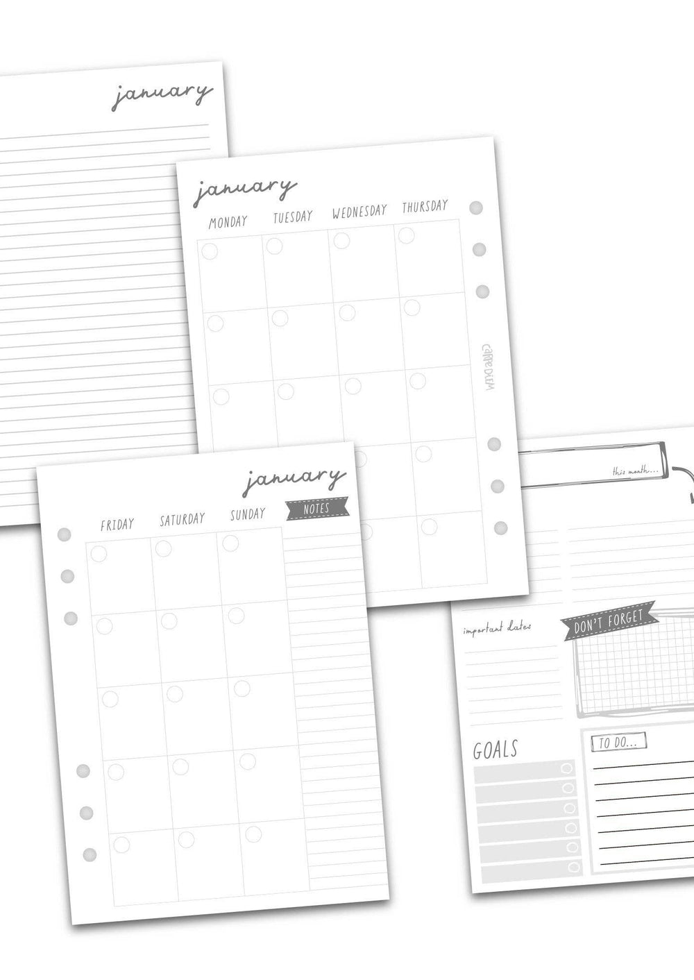 Carpe Diem Monthly Calendar A5 Planner Inserts