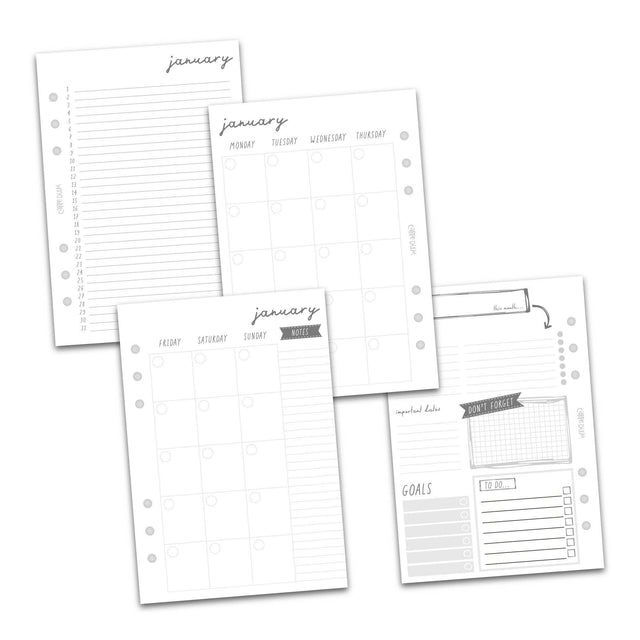 Carpe Diem Monthly Calendar A5 Planner Inserts