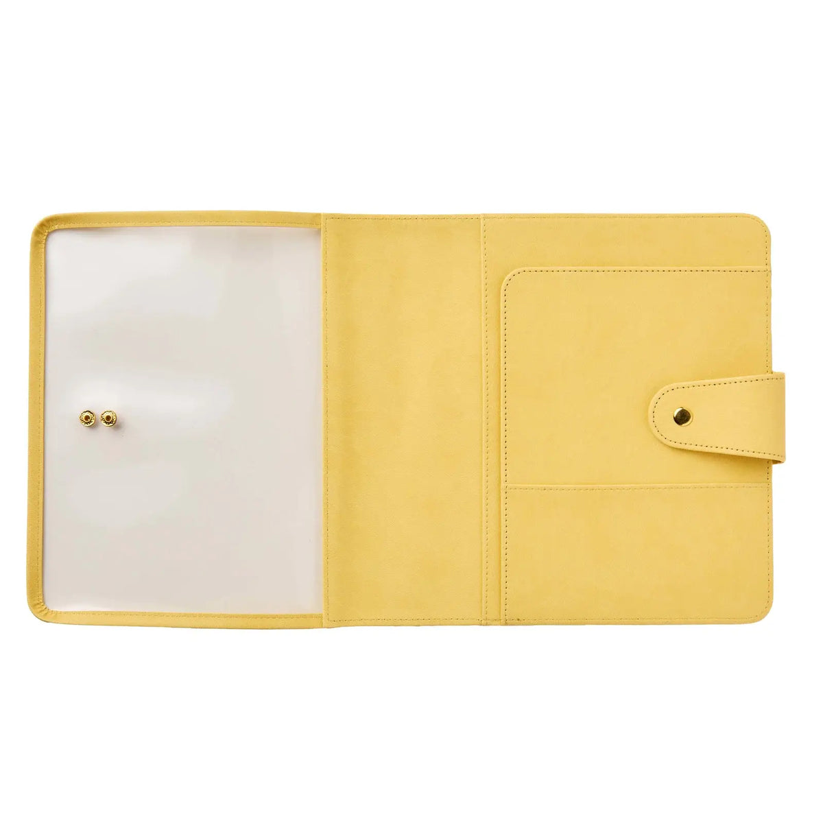 Erin Condren planner folio: Empty Butter folio opened to show its clear front and interior