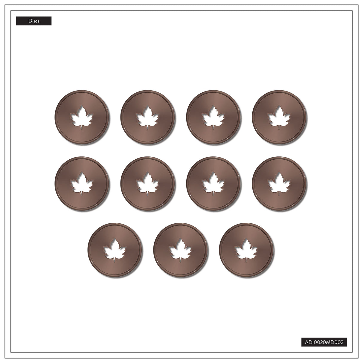 Set of 12 round coasters with leaf design on a white background