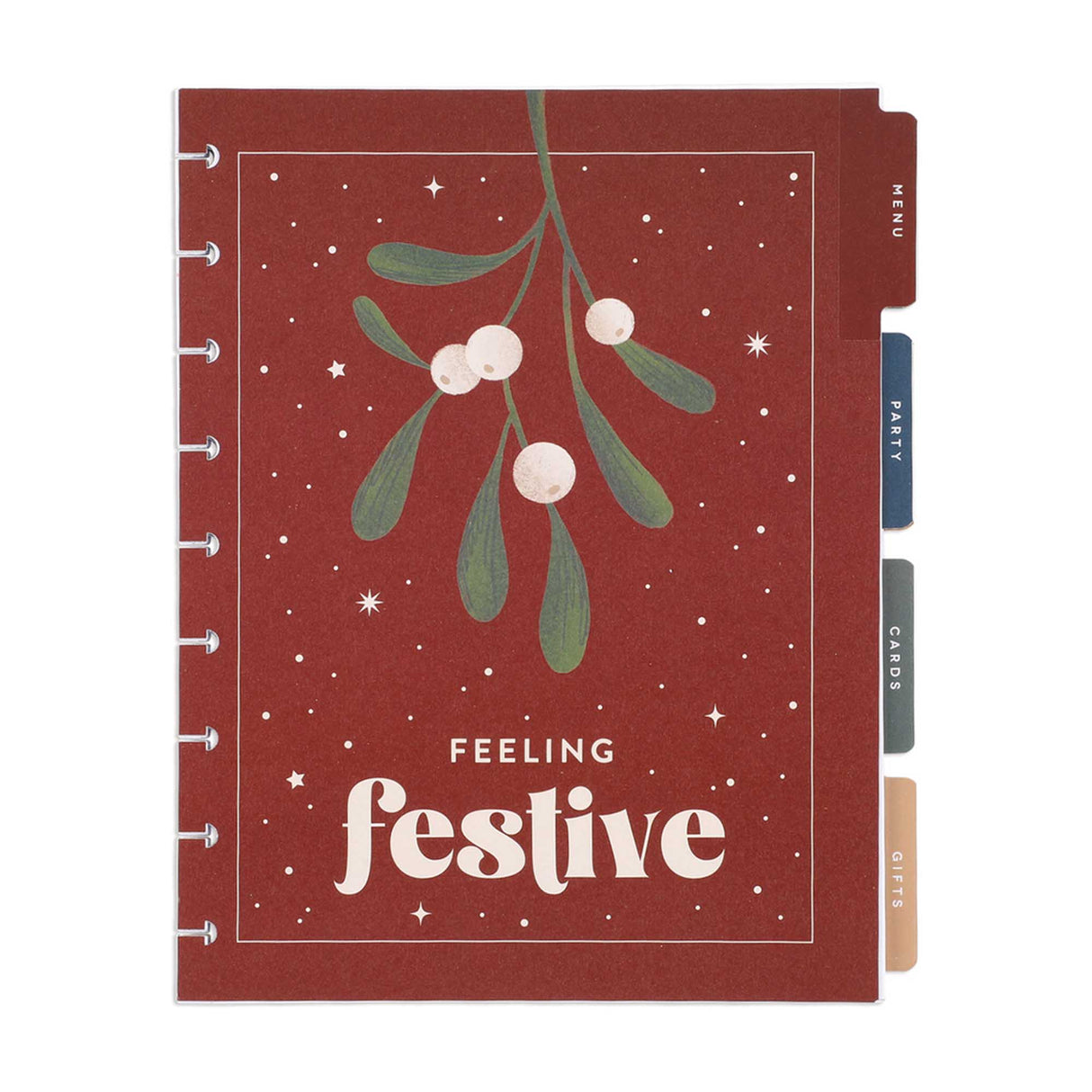 Happy Planner CLASSIC Woodland Seasons Christmas Extension Pack with a red background, featuring mistletoe and the text 'Feeling festive'.