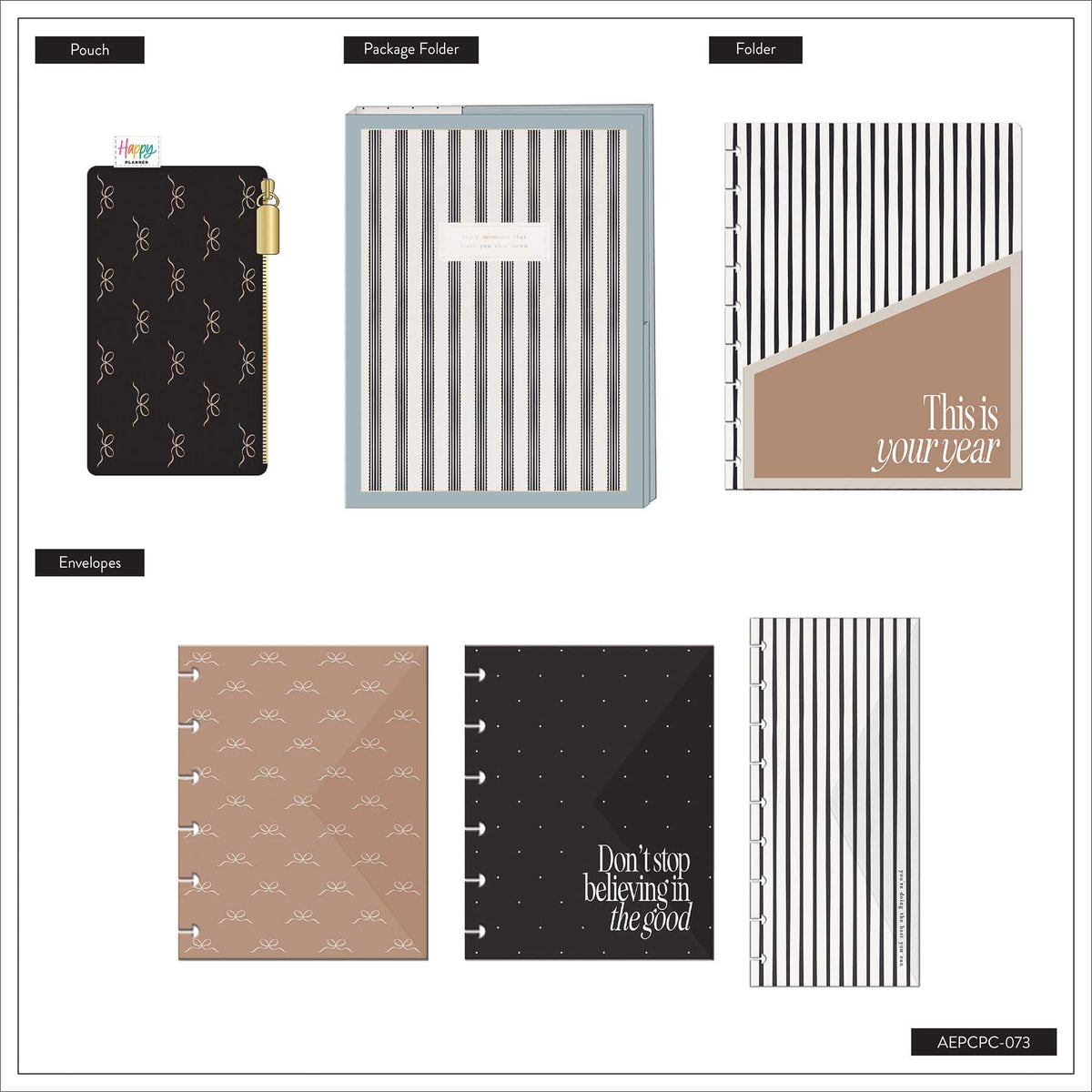 Haven & Heart black patterned pouch, folders and coordinating envelopes