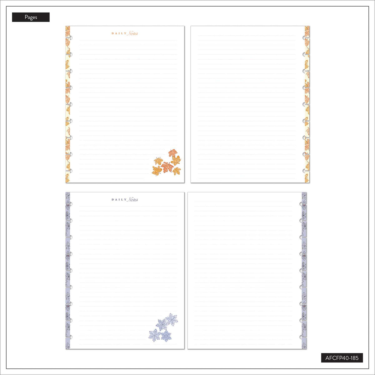 Seasonal Sidewalks lined pages with orange and blue floral borders