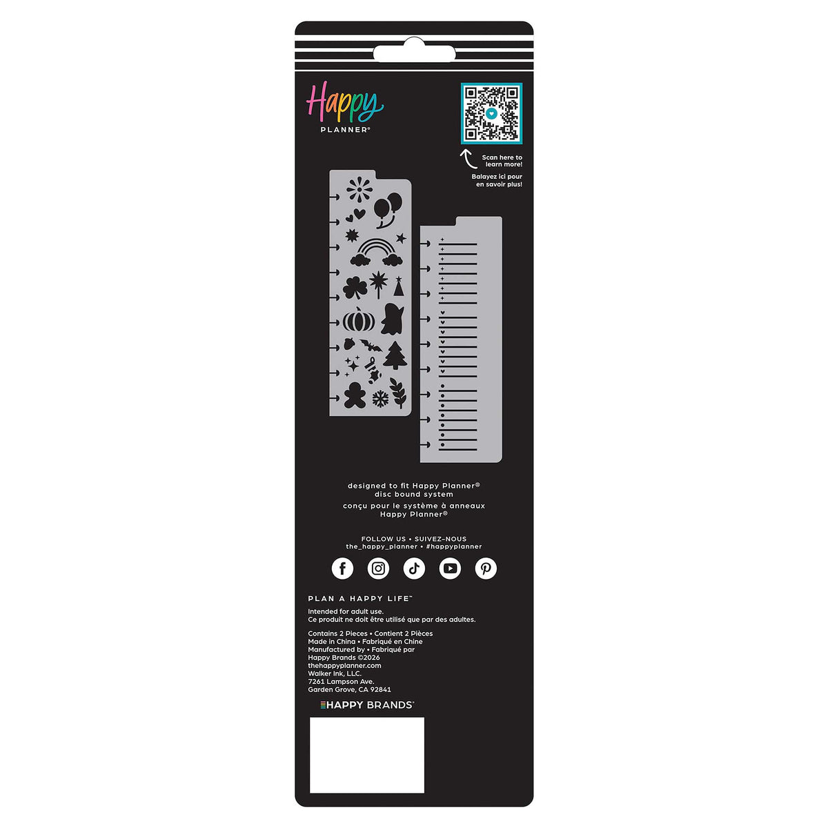 Happy Planner Seasonal stencil bookmark pack back packaging