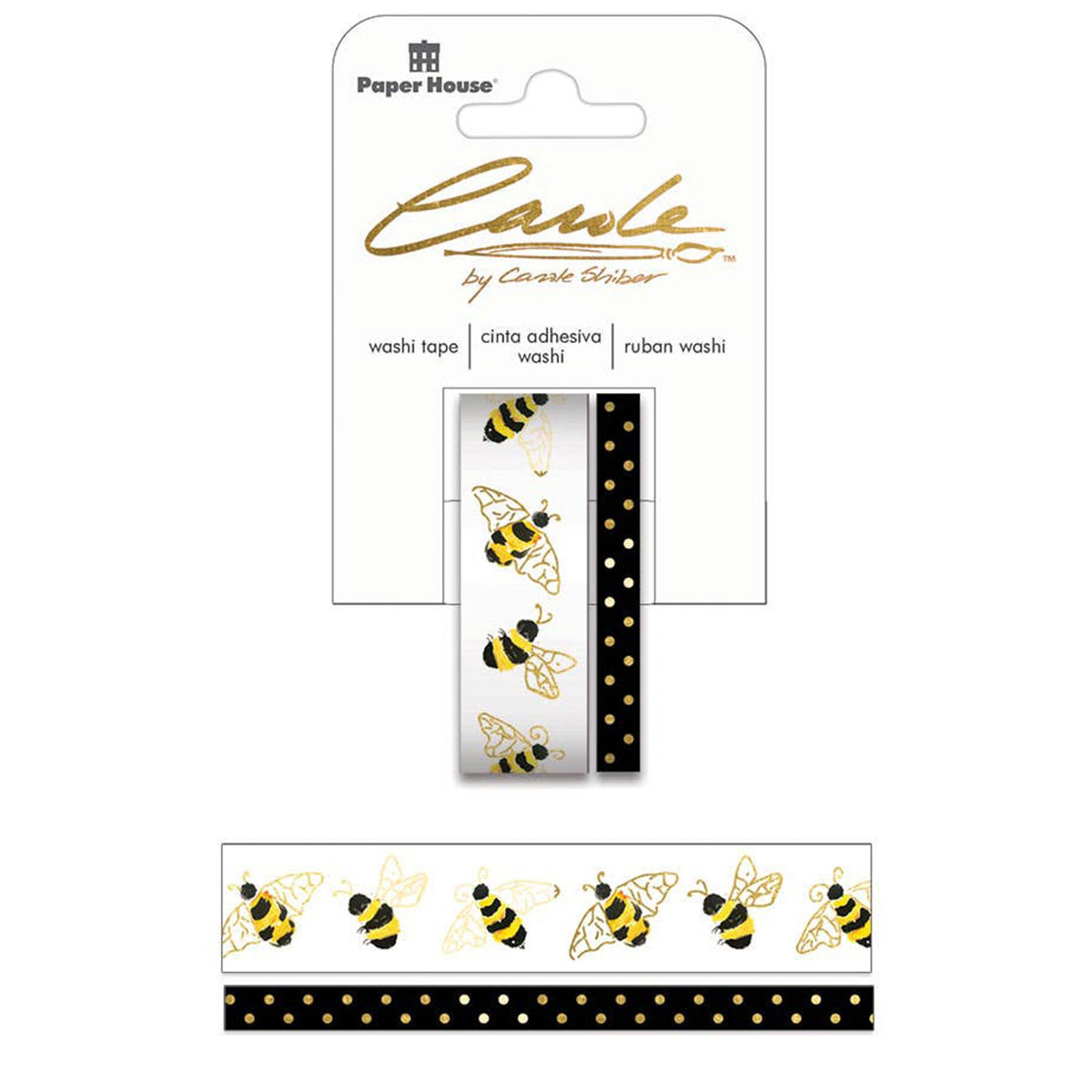 Bee Washi tape set with illustrated bee design and gold foil accents