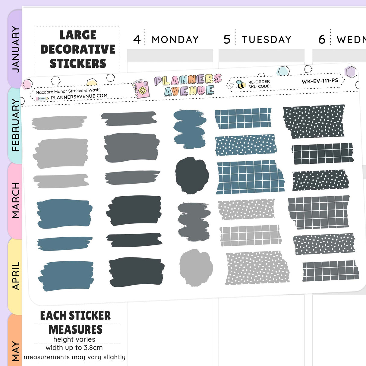 Macabre Manor Brush Stroke + Torn Washi Strips Stickers