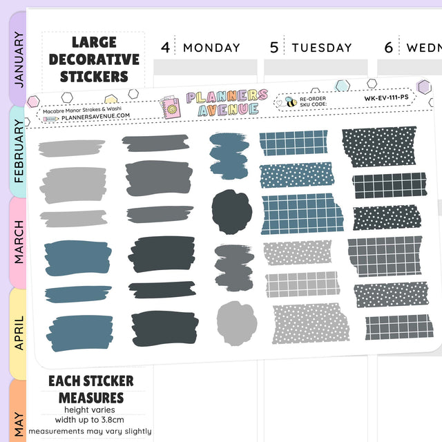 Macabre Manor Brush Stroke + Torn Washi Strips Stickers