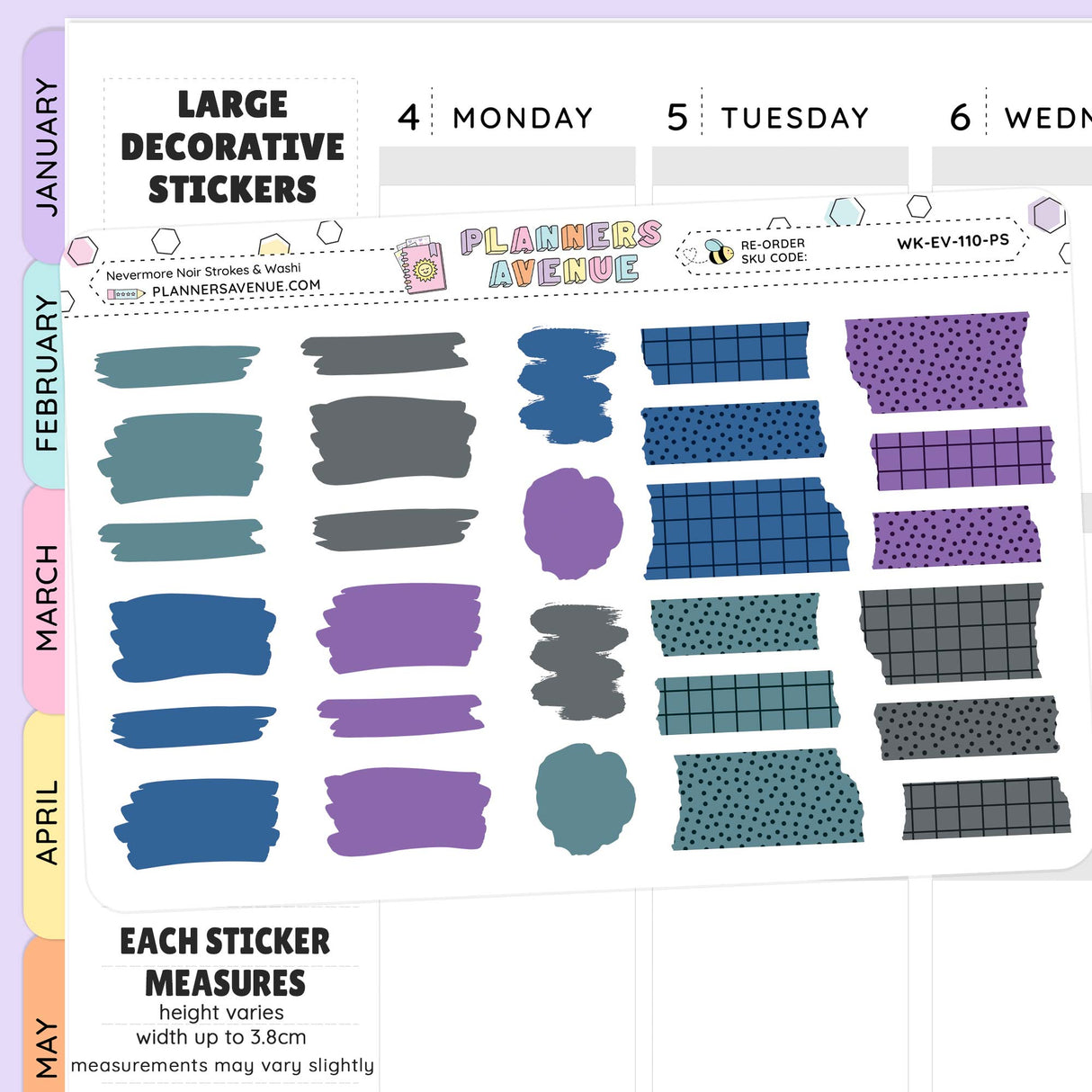 Nevermore Brush Stroke + Torn Washi Strips Stickers