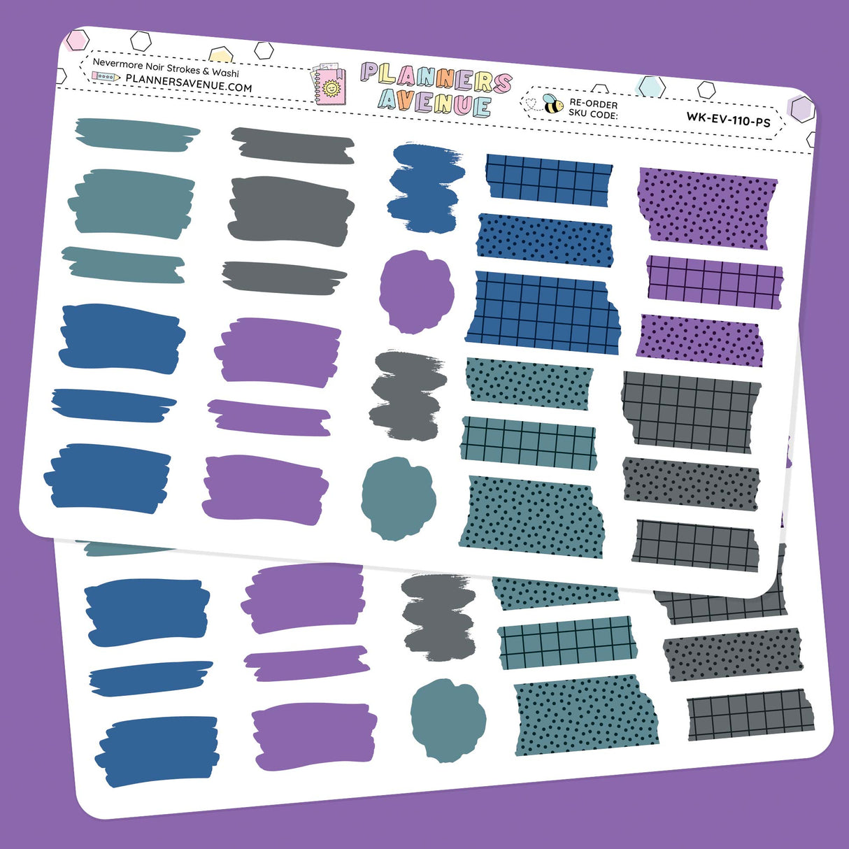 Nevermore Brush Stroke + Torn Washi Strips Stickers