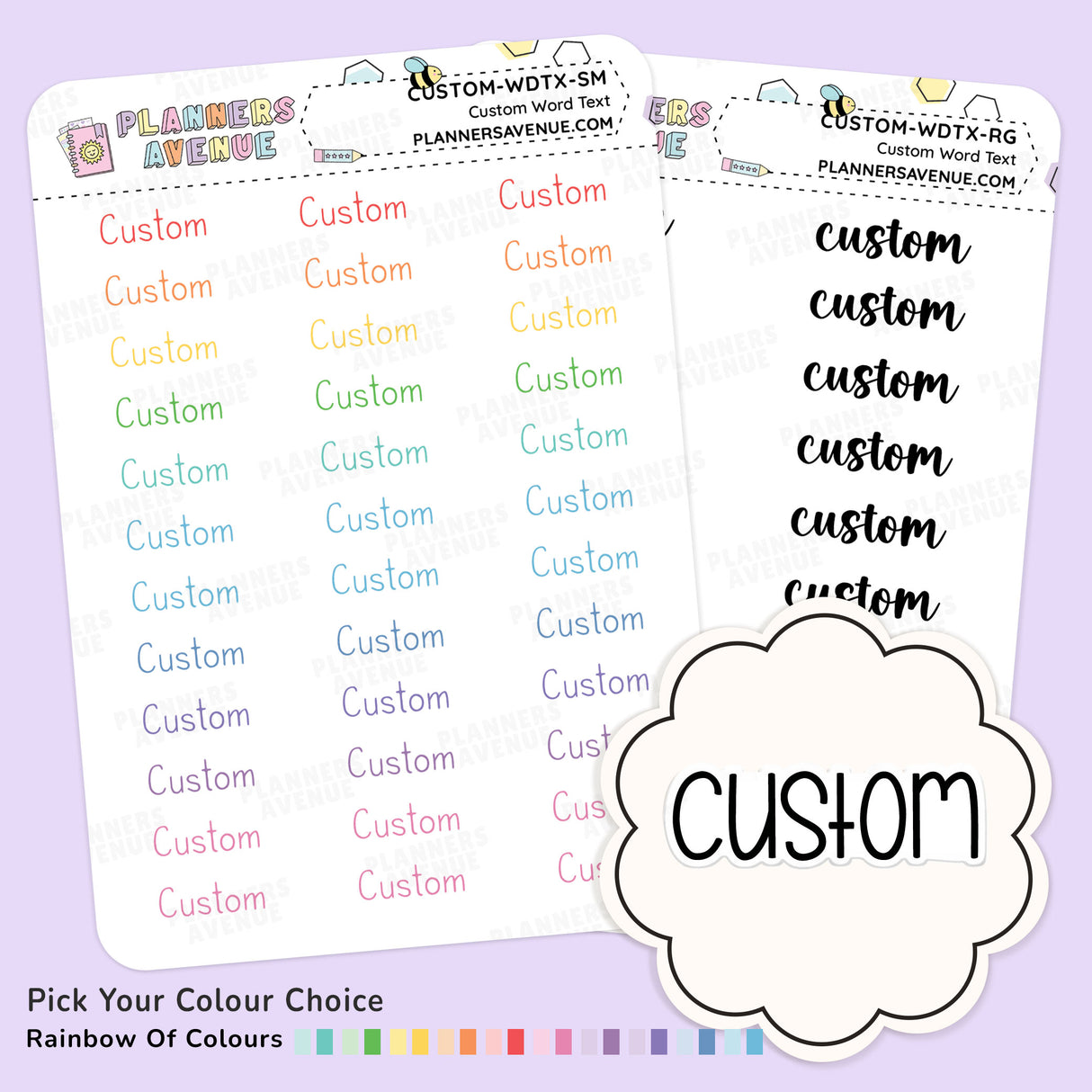Custom Text Word Planner Stickers - Single Text Line