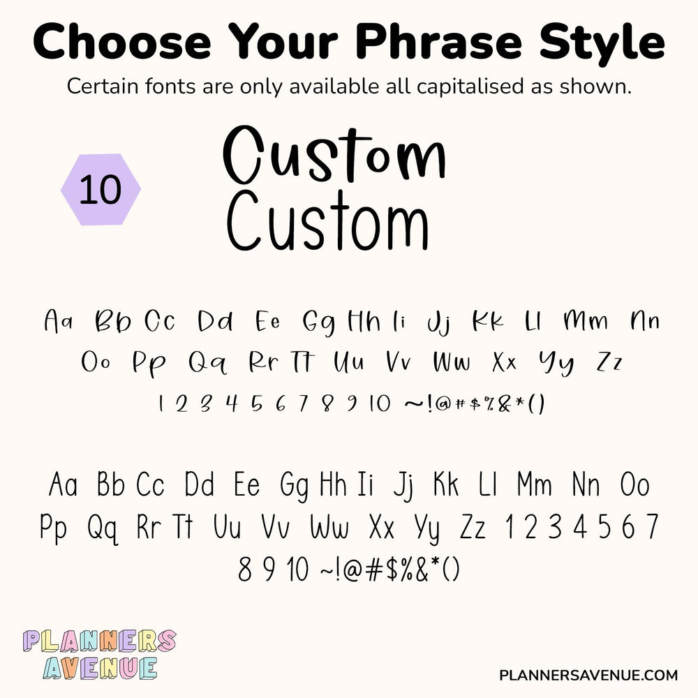 Custom Script Word Planner Stickers | Phrase 2 Lines