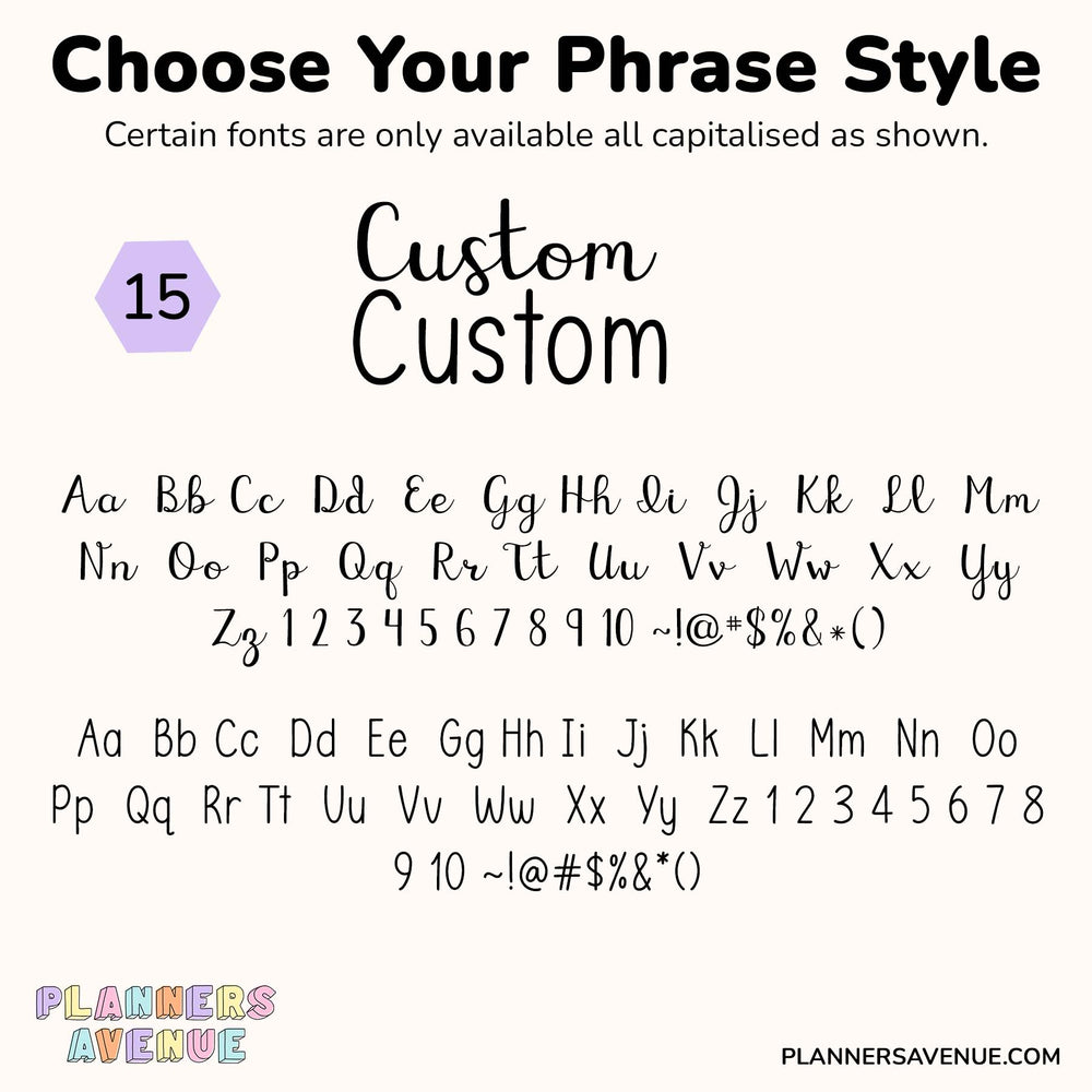 Custom Script Word Planner Stickers | Phrase 2 Lines