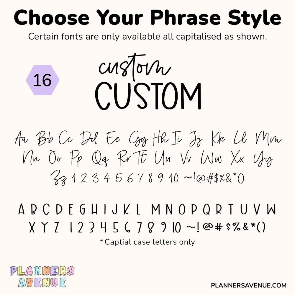 Custom Script Word Planner Stickers | Phrase 2 Lines