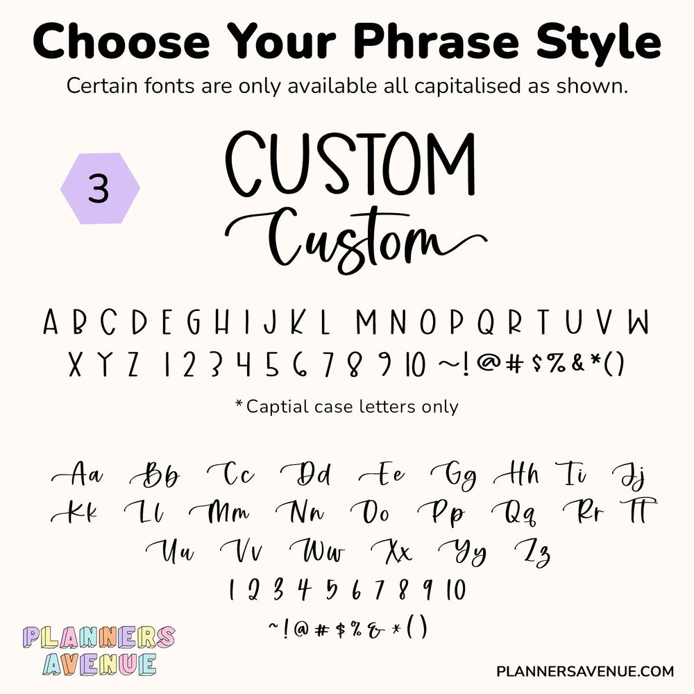 Custom Script Word Planner Stickers | Phrase 2 Lines