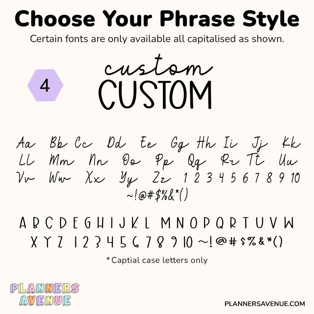 Custom Script Word Planner Stickers | Phrase 2 Lines
