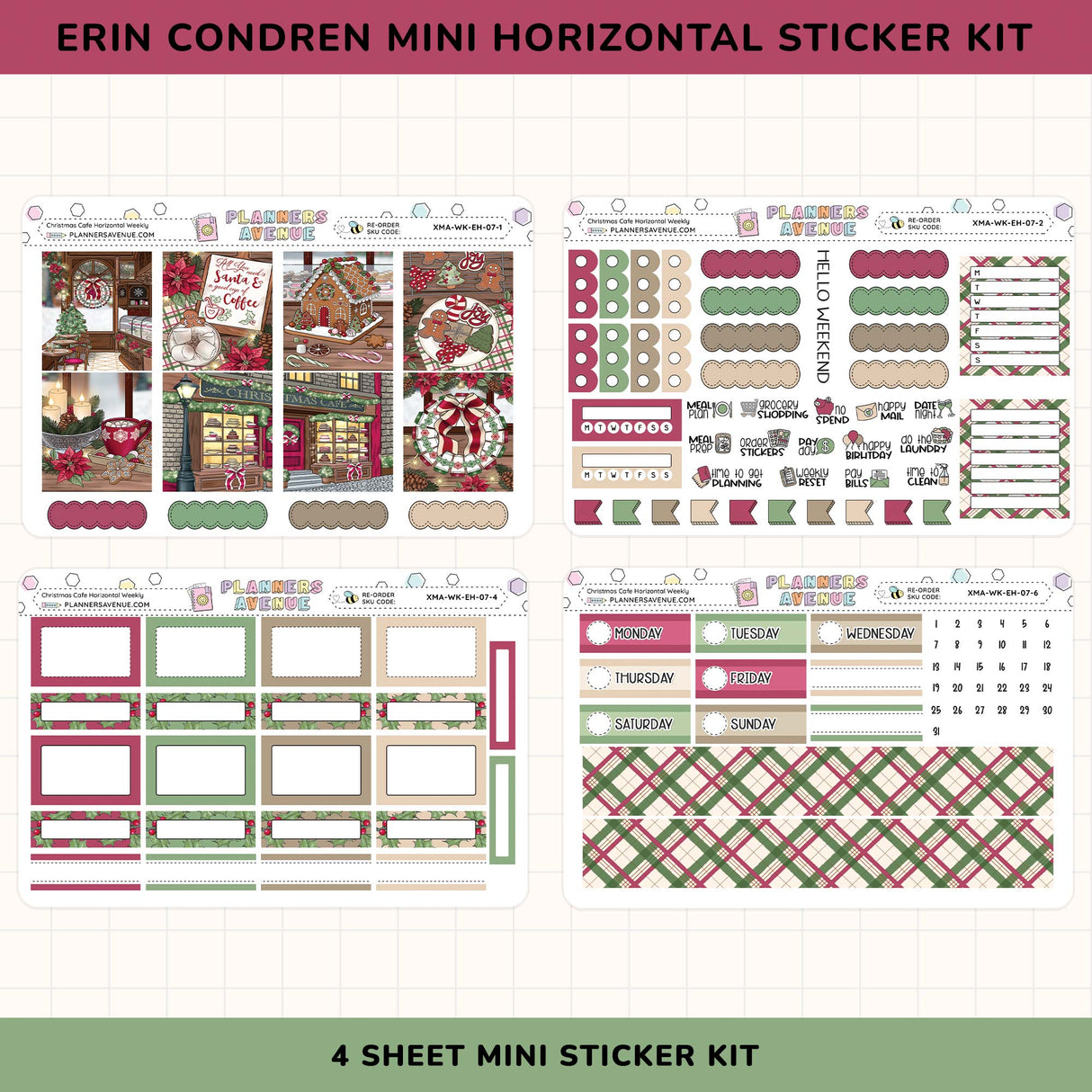Erin Condren Mini Horizontal Sticker Kit with various designs on a white background